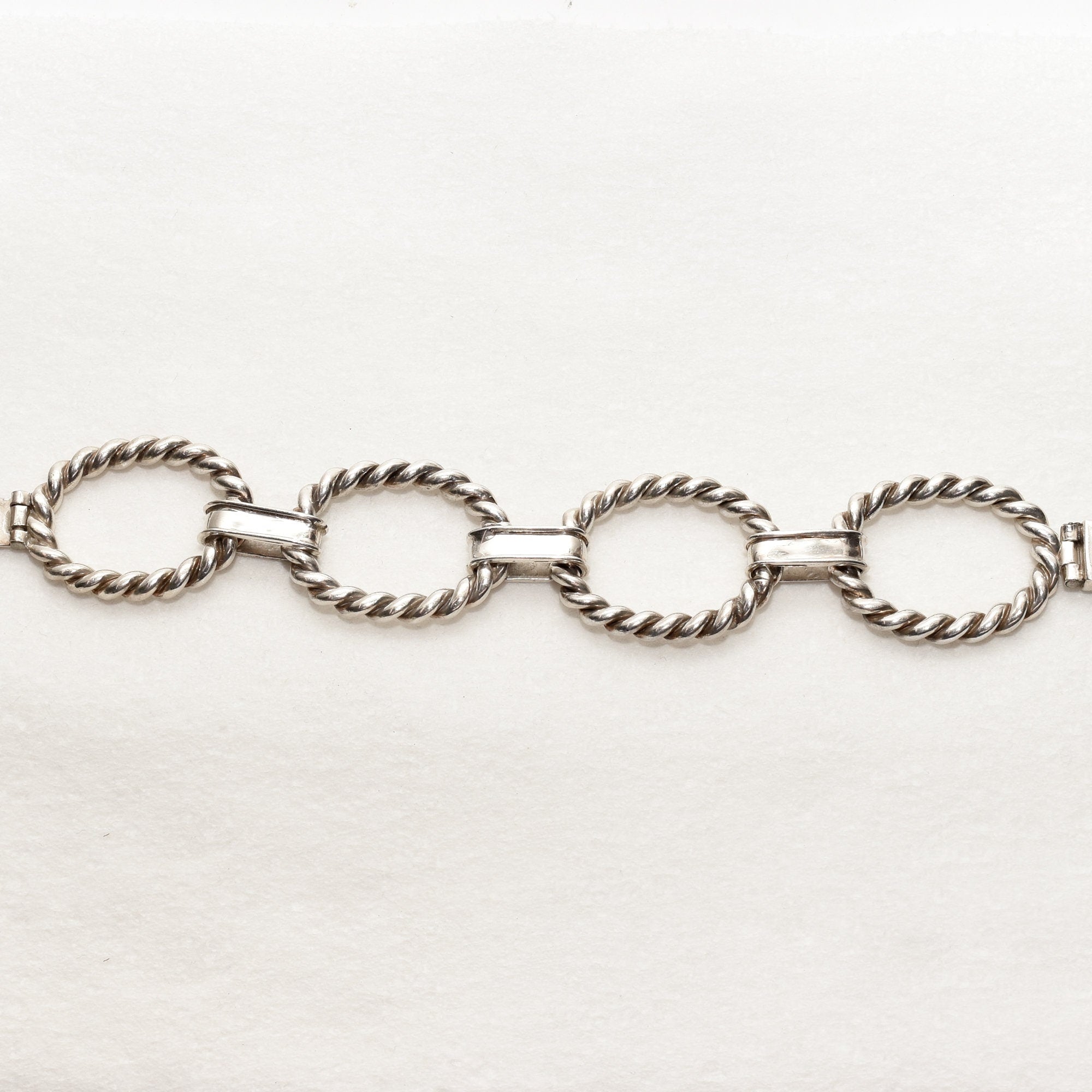 TAXCO Sterling Silver Lasso Oval Link Bracelet, Unisex Bracelet, Modernist Jewelry, 7.75"