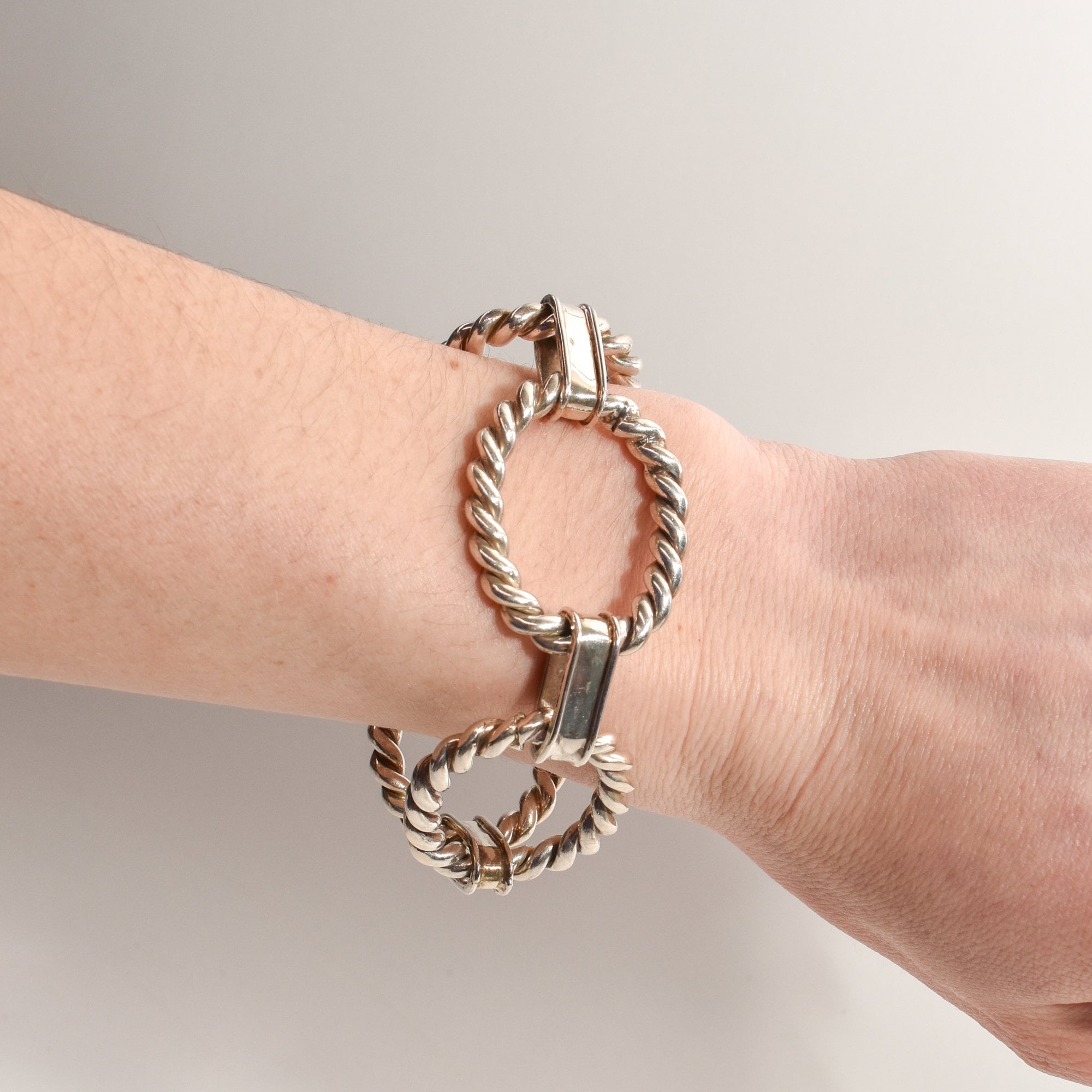 TAXCO Sterling Silver Lasso Oval Link Bracelet, Unisex Bracelet, Modernist Jewelry, 7.75"