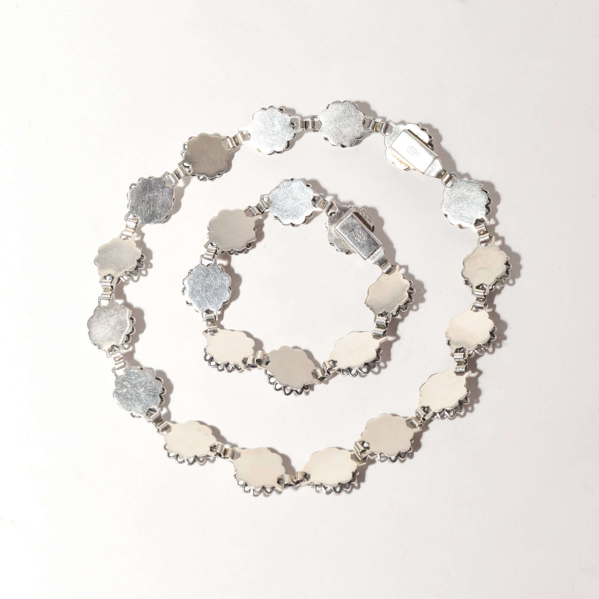1950's Danish Sterling Silver Flower Link Necklace & Bracelet Set By John Lauritzen