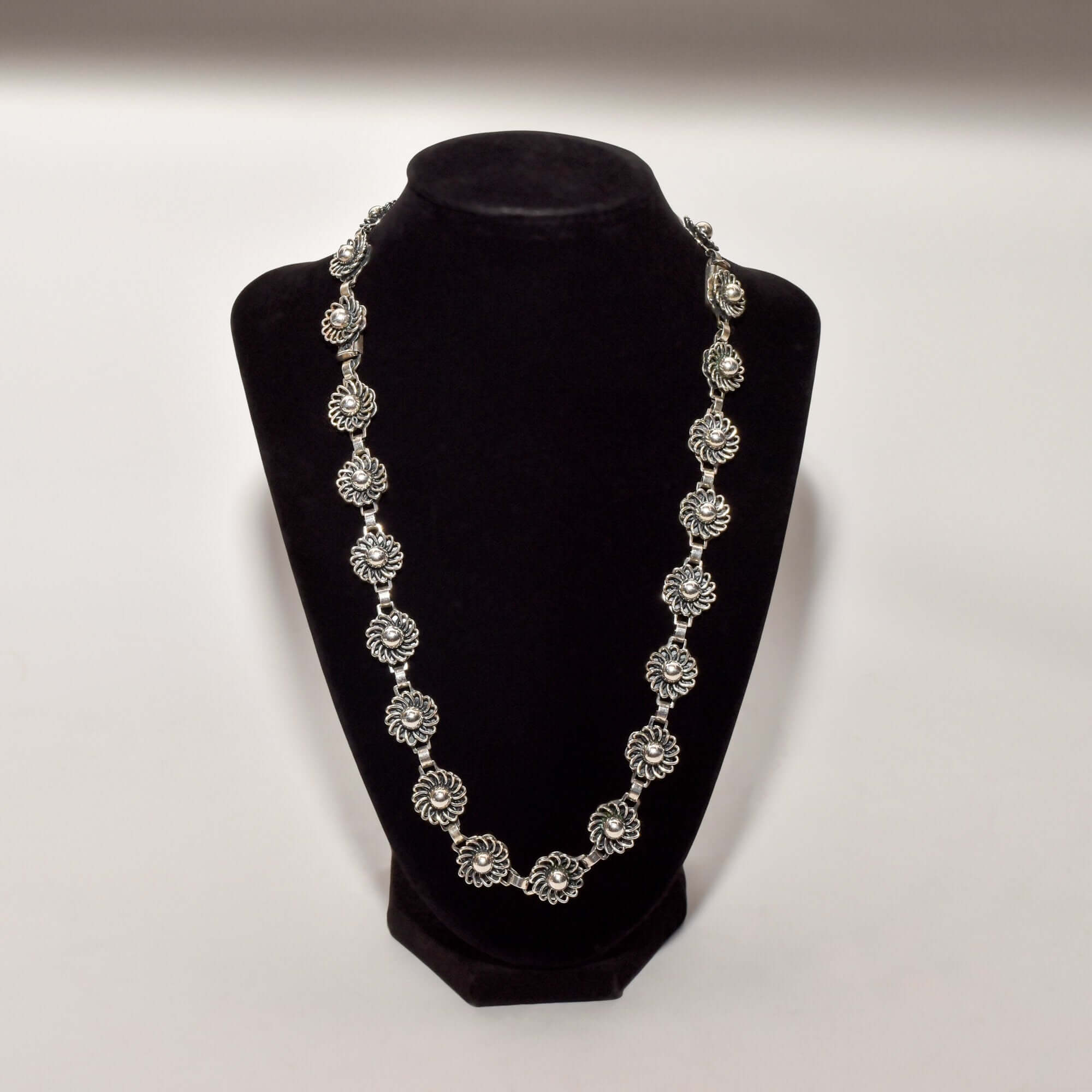 1950's Danish Sterling Silver Flower Link Necklace & Bracelet Set By John Lauritzen