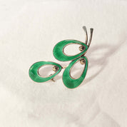 Jemax Denmark Guilloche Enamel Abstract Leaf Brooch, Gilt Sterling Silver, Max Standager, 2.25"