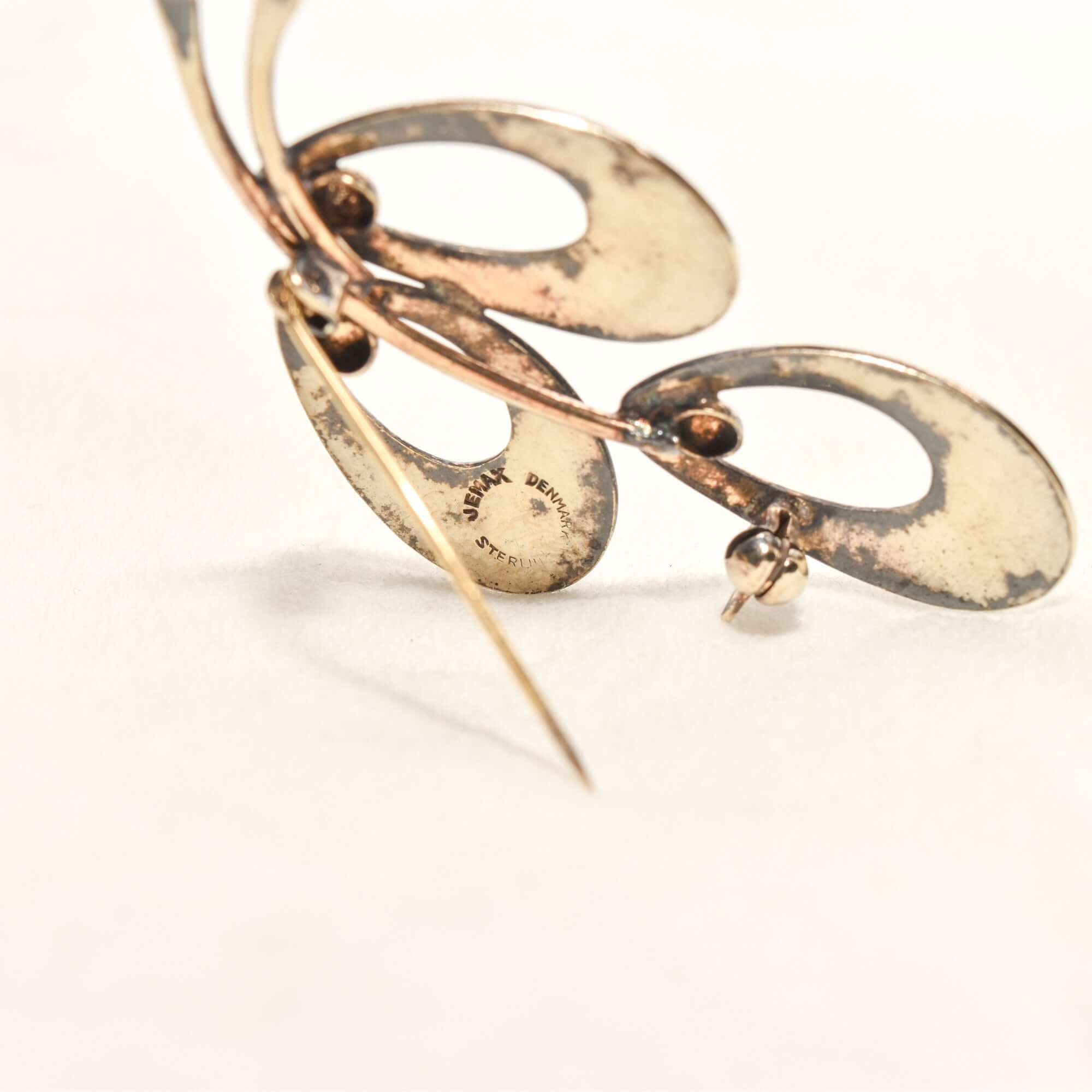 Jemax Denmark Guilloche Enamel Abstract Leaf Brooch, Gilt Sterling Silver, Max Standager, 2.25"