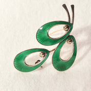 Jemax Denmark Guilloche Enamel Abstract Leaf Brooch, Gilt Sterling Silver, Max Standager, 2.25"