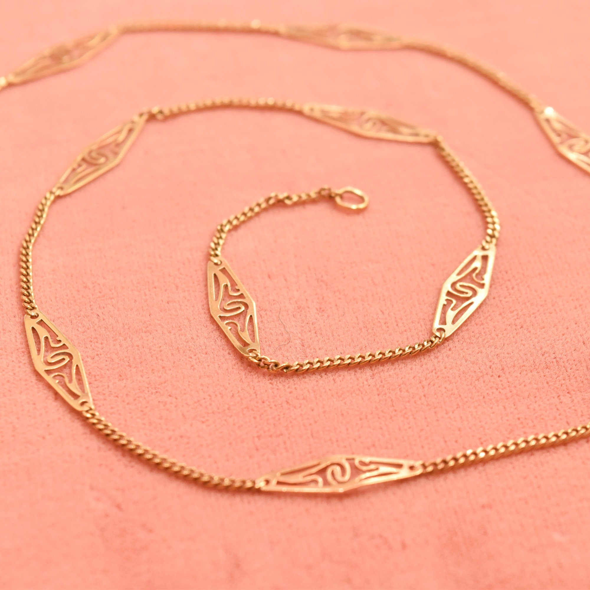 Italian 18K Filigree Link Chain, Ladies Yellow Gold Chain, Elegant Necklace, Estate Jewelry, 17.5"