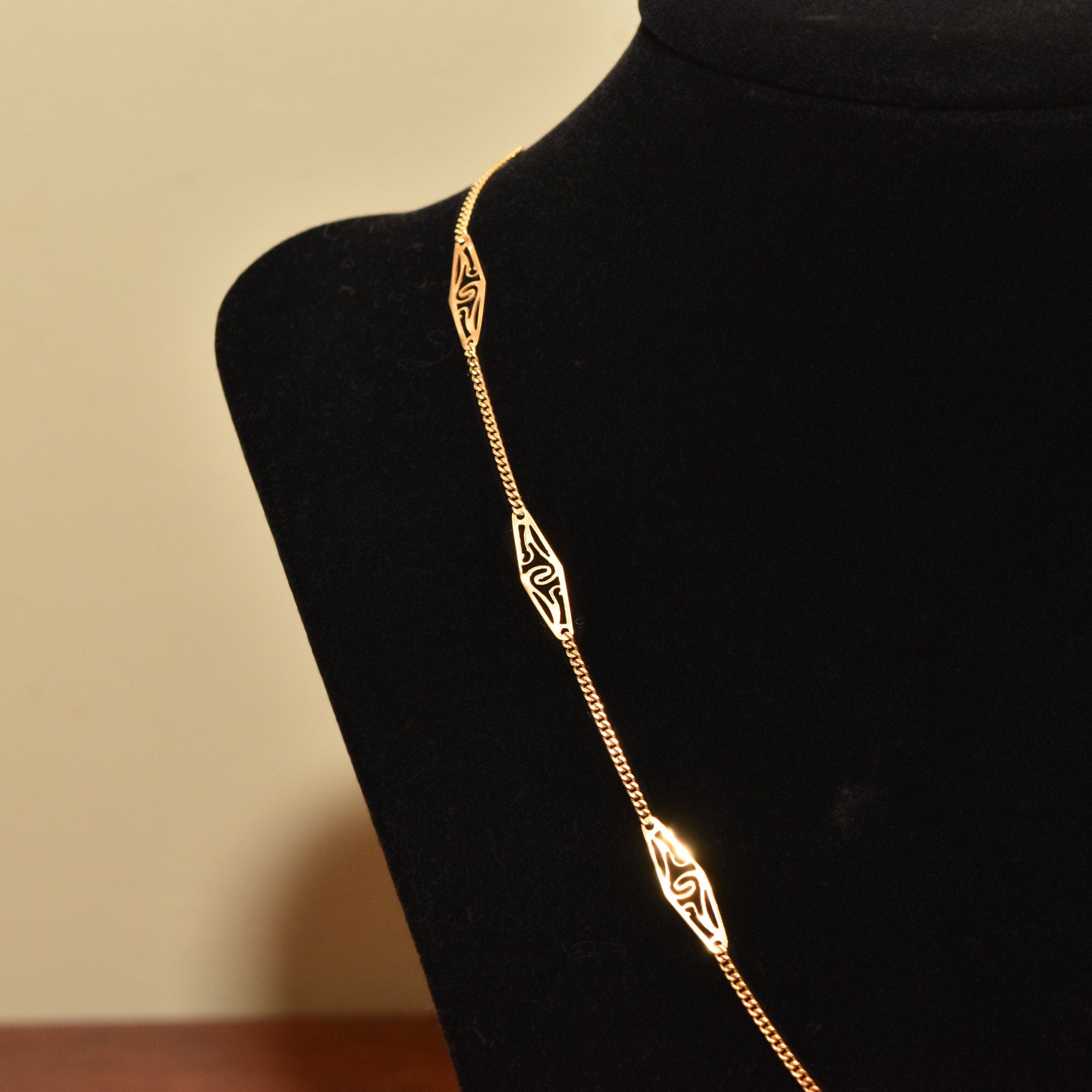 Italian 18K Filigree Link Chain, Ladies Yellow Gold Chain, Elegant Necklace, Estate Jewelry, 17.5"