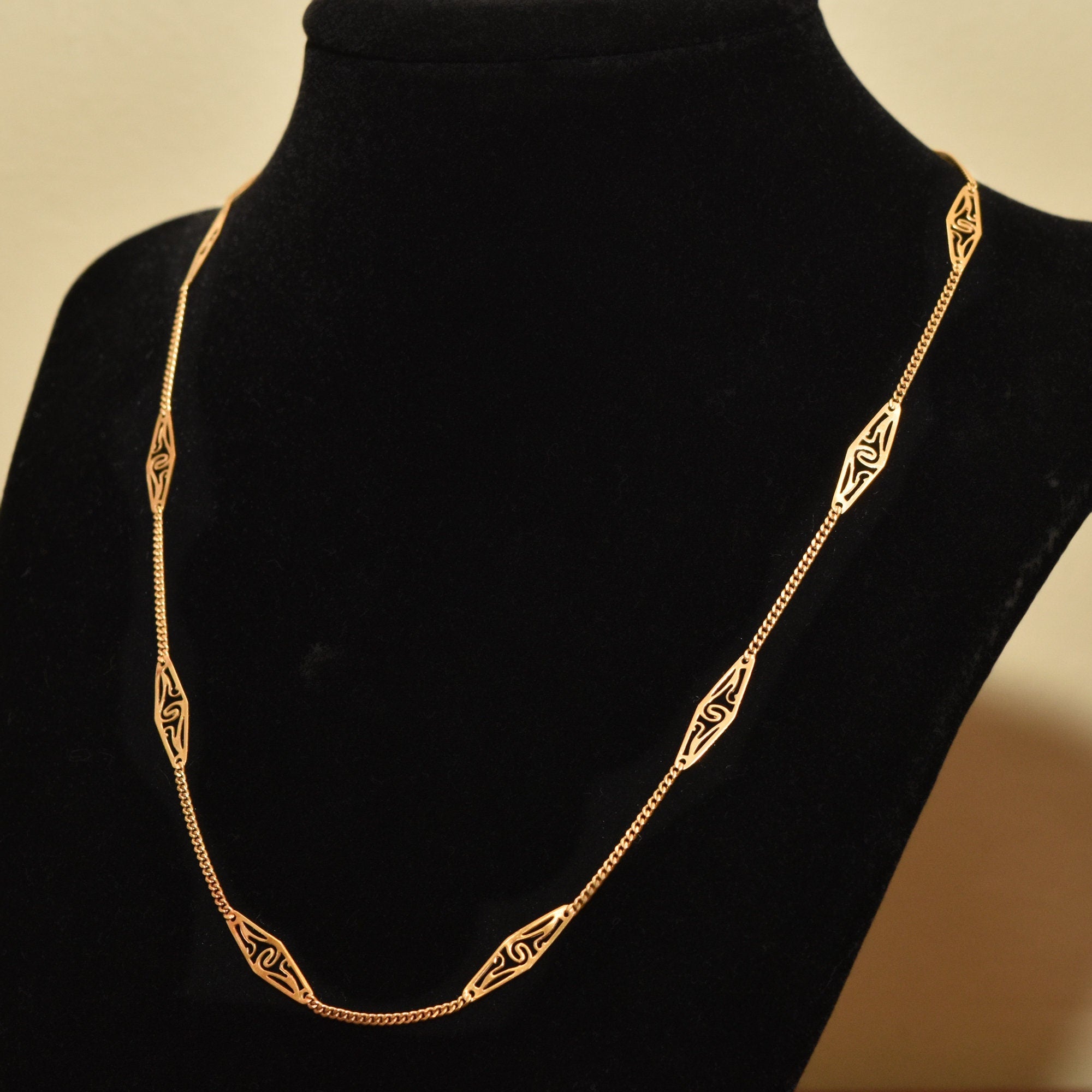 Italian 18K Filigree Link Chain, Ladies Yellow Gold Chain, Elegant Necklace, Estate Jewelry, 17.5"