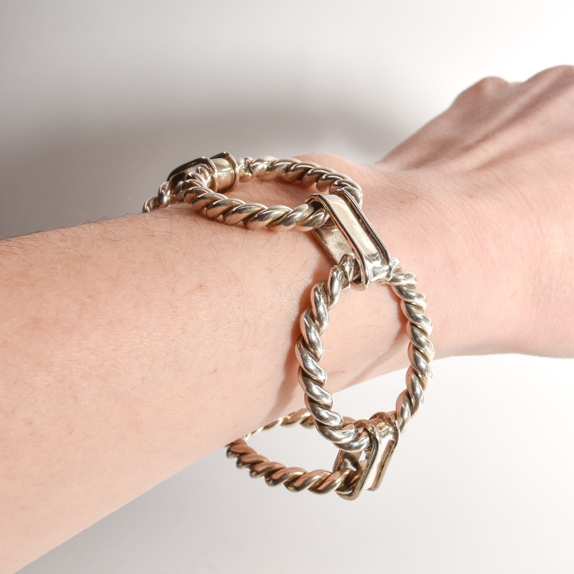 TAXCO Sterling Silver Lasso Oval Link Bracelet, Unisex Bracelet, Modernist Jewelry, 7.75"