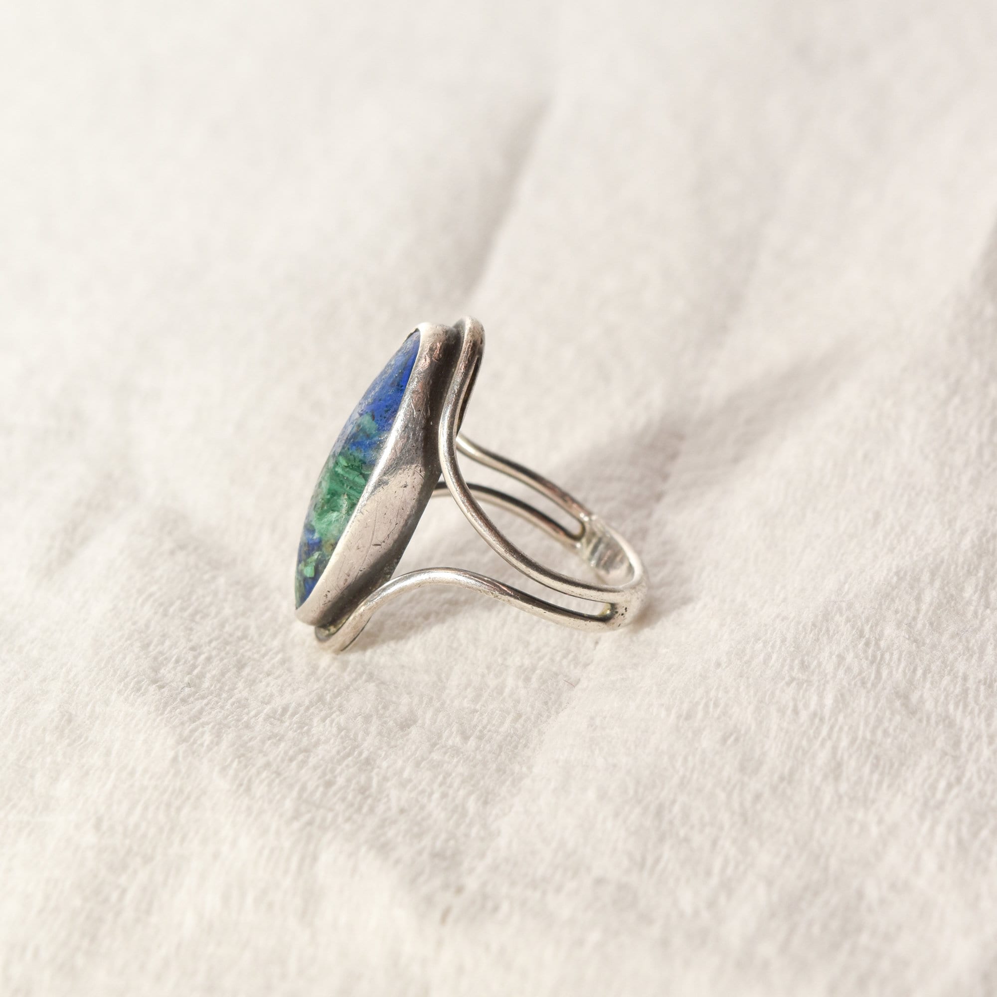 Modernist Sterling Silver Azurite Ring, Gemstone Jewelry, Size 7 1/2 US