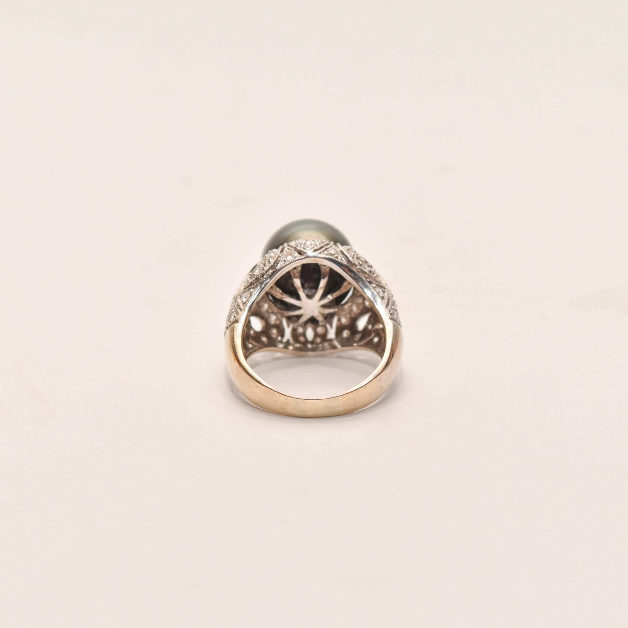 18K Diamond Pave Tahitian Pearl Bombe Ring In White Gold