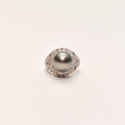 18K Diamond Pave Tahitian Pearl Bombe Ring In White Gold