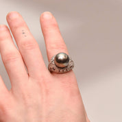 18K Diamond Pave Tahitian Pearl Bombe Ring In White Gold