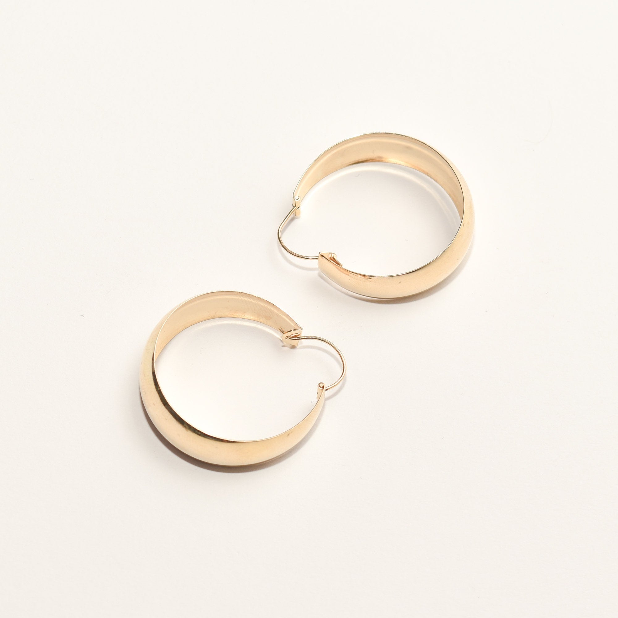 Solid 14K Yellow Gold Hoops, Medium Wide Hoop Earrings, Vintage Jewelry, 40mm
