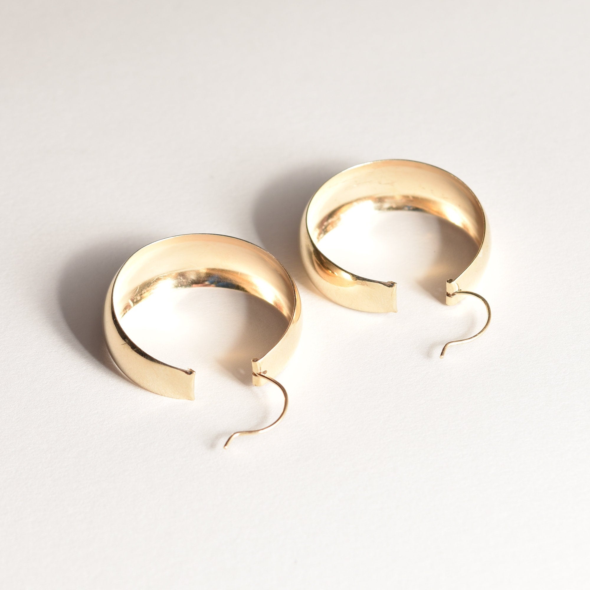 Solid 14K Yellow Gold Hoops, Medium Wide Hoop Earrings, Vintage Jewelry, 40mm