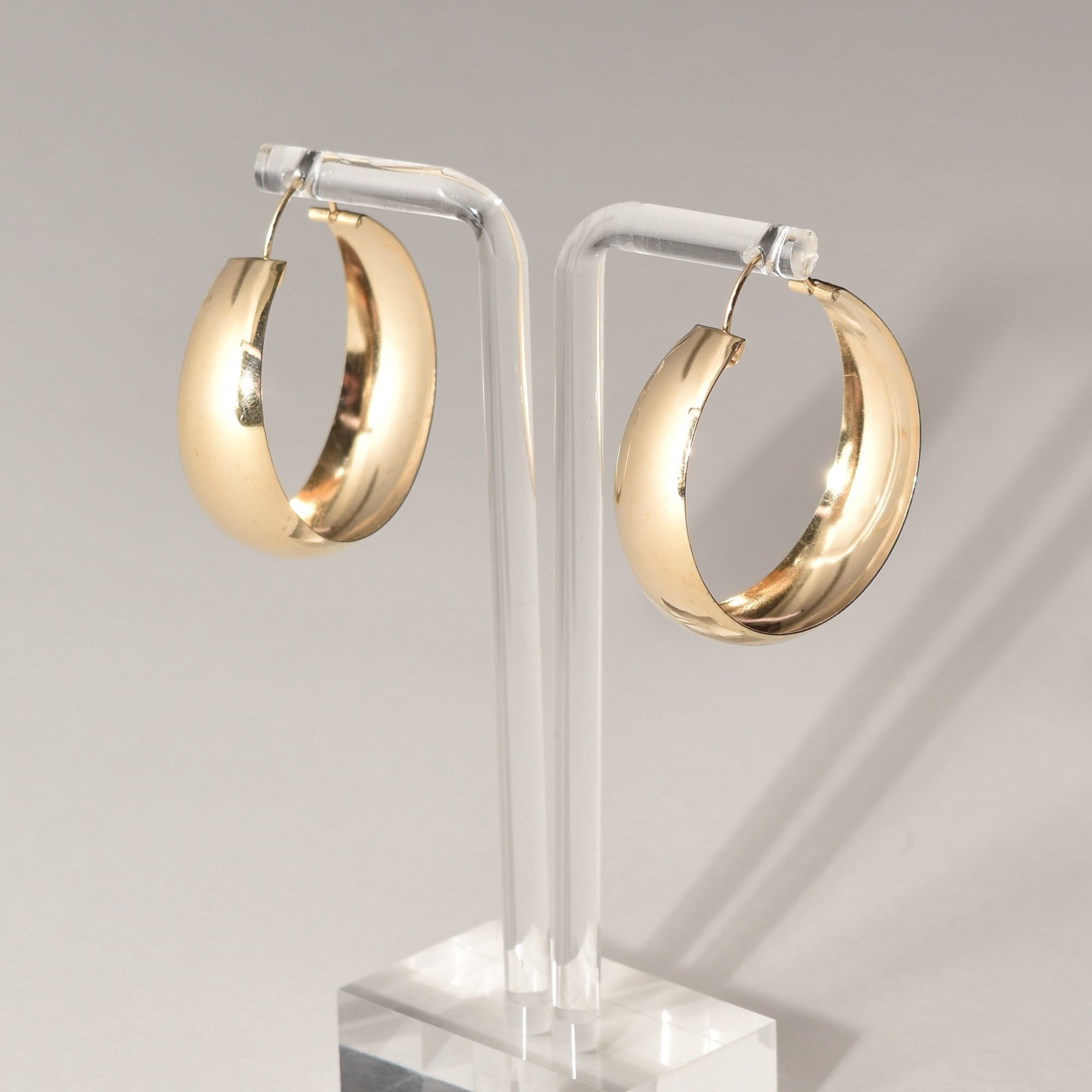 Solid 14K Yellow Gold Hoops, Medium Wide Hoop Earrings, Vintage Jewelry, 40mm