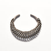 Modernist Sterling Silver Woven Cuff Bracelet, Flexible Puffed Chain Link Cuff, 5"