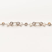 Modernist Sterling Silver Citrine Crown Circle Link Bracelet, Unique Chain Bracelet, 7.75"