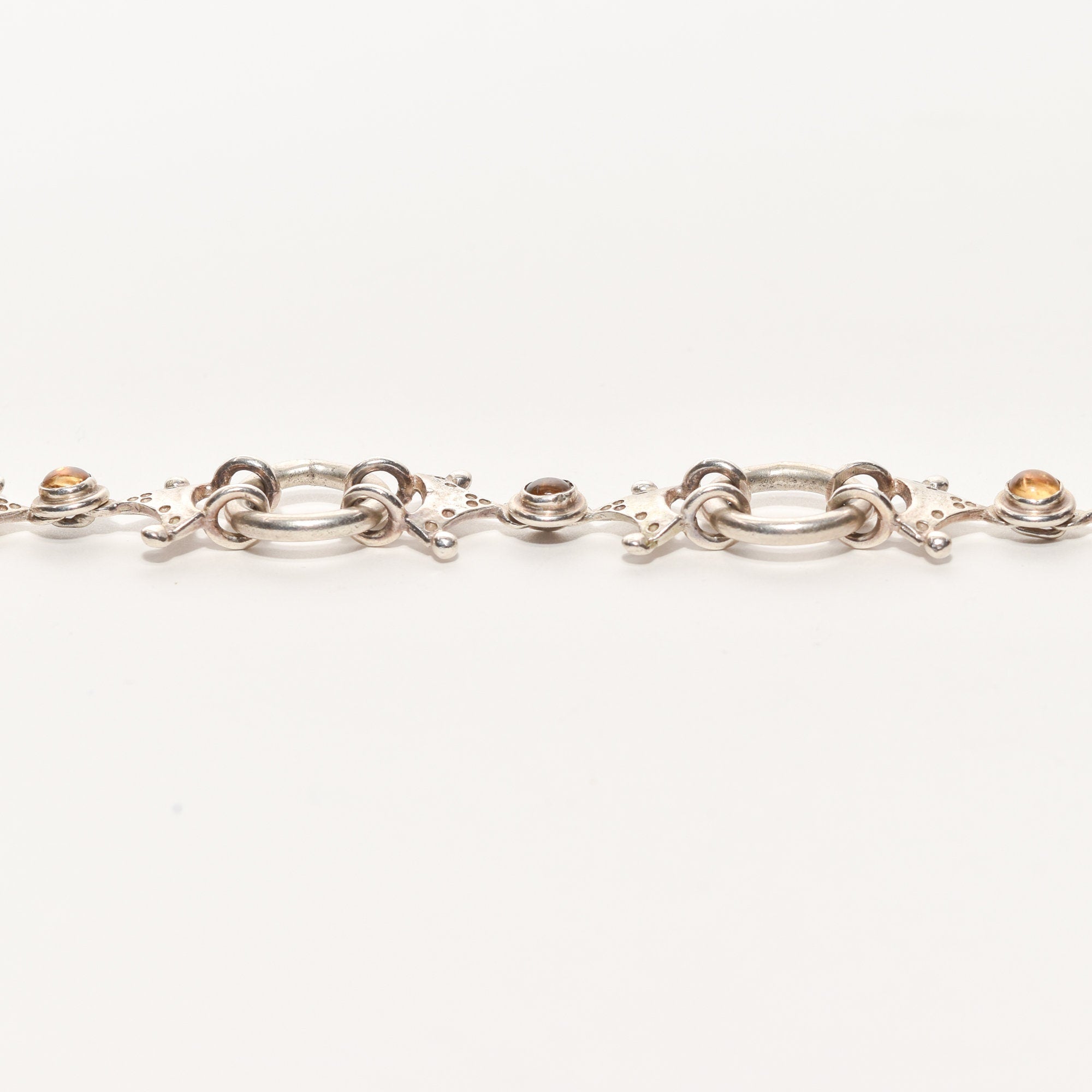 Modernist Sterling Silver Citrine Crown Circle Link Bracelet, Unique Chain Bracelet, 7.75"