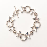 Modernist Sterling Silver Citrine Crown Circle Link Bracelet, Unique Chain Bracelet, 7.75"