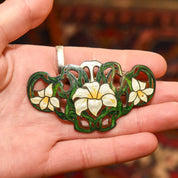 Sheffield Sterling Silver Guilloche Enamel Lily Brooch