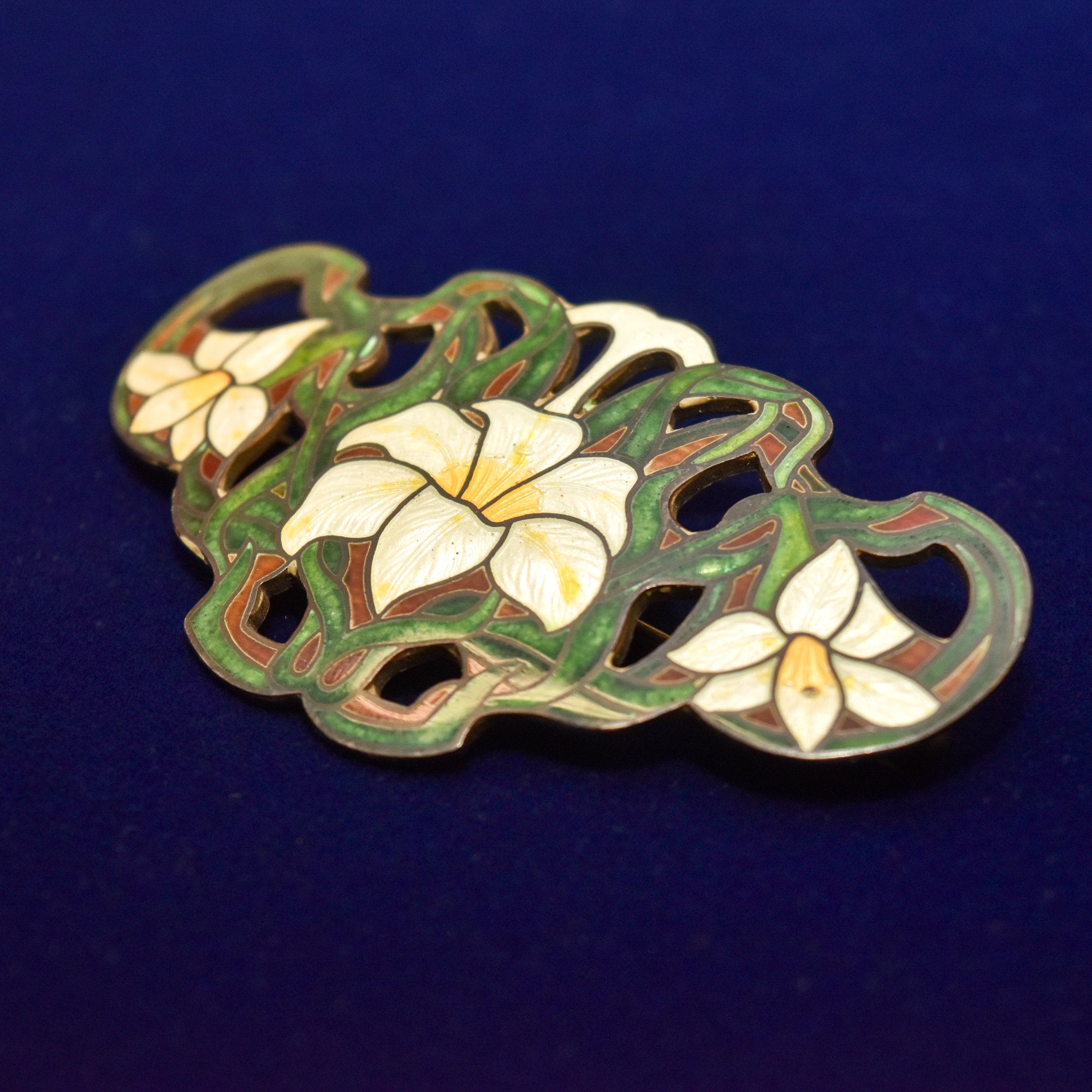 Sheffield Sterling Silver Guilloche Enamel Lily Brooch