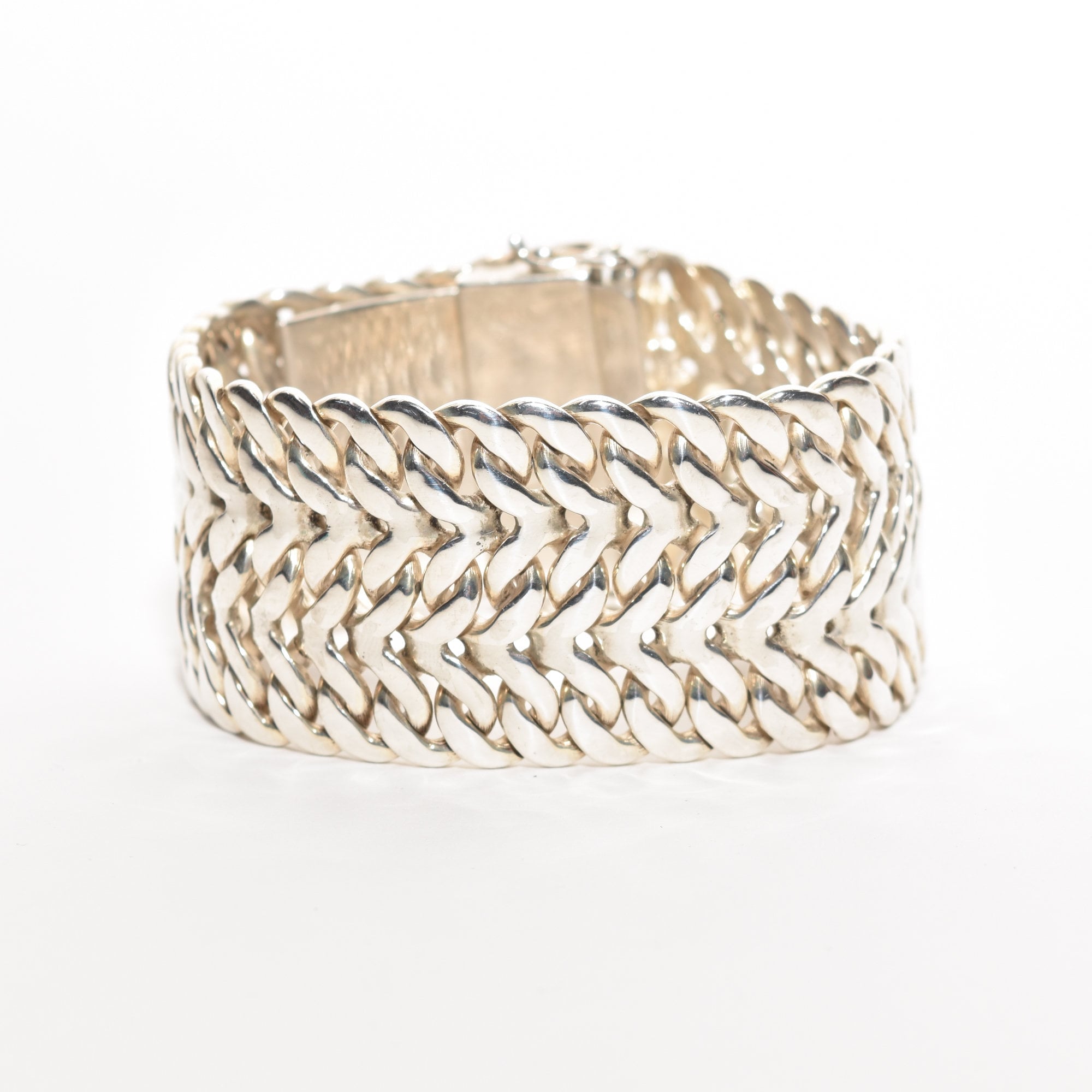 TAXCO Sterling Silver Double Curb Link Bracelet By Rodolfo Espinoza, Chunky Modernist Bracelet, 7.75"