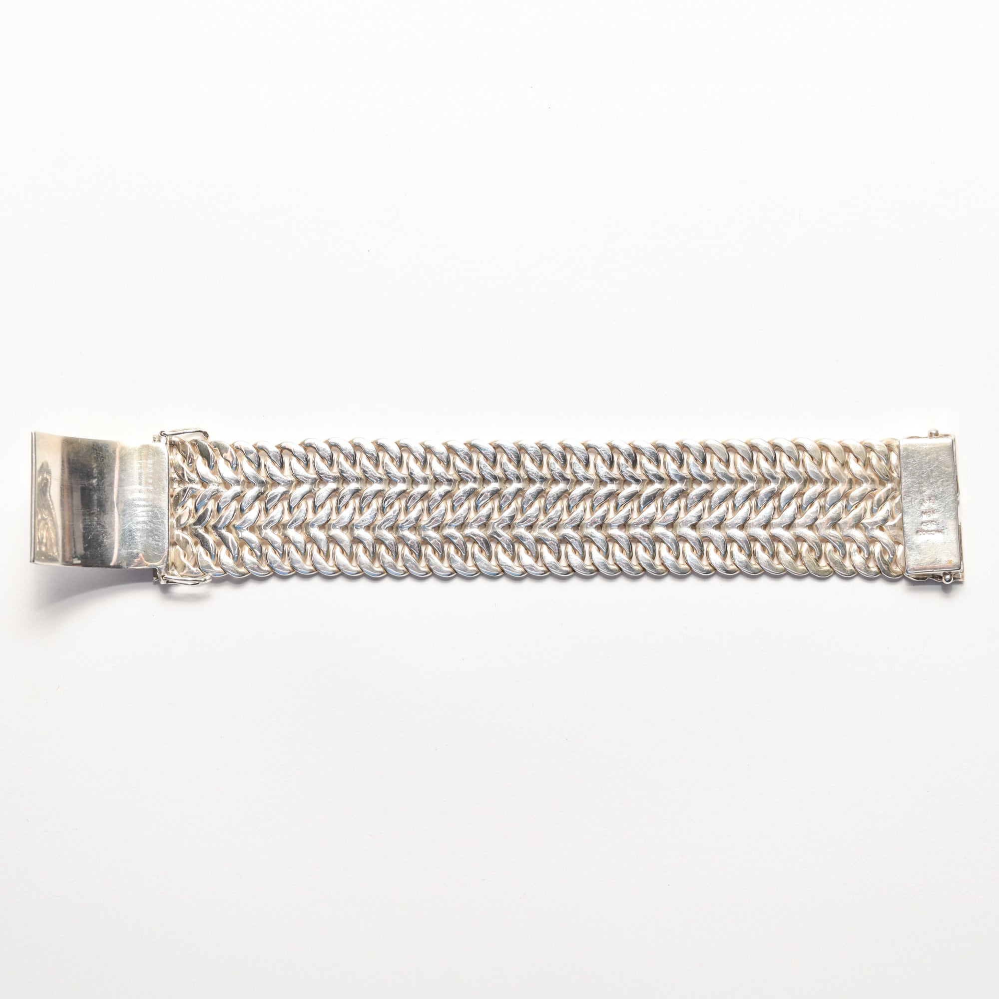 TAXCO Sterling Silver Double Curb Link Bracelet By Rodolfo Espinoza, Chunky Modernist Bracelet, 7.75"