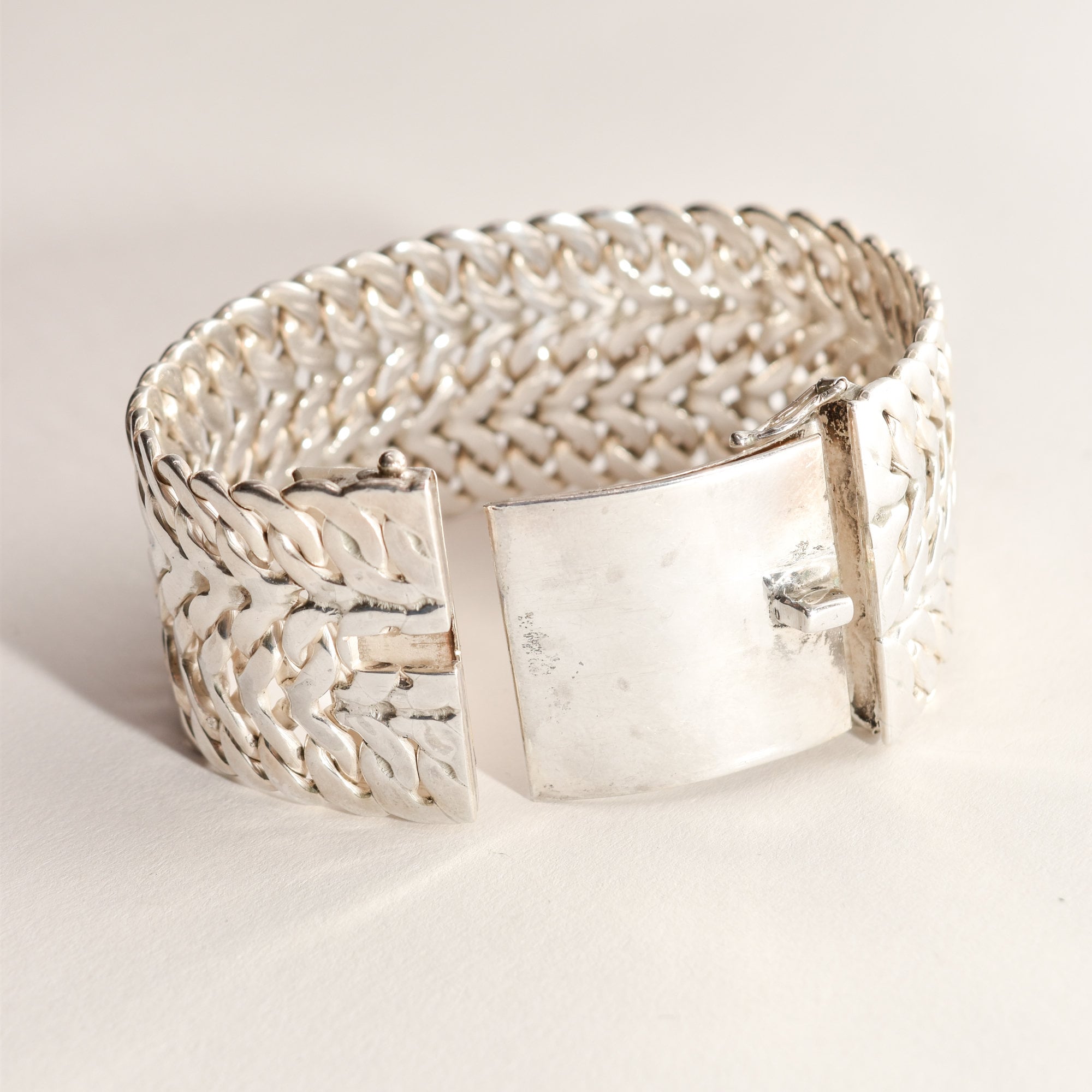 TAXCO Sterling Silver Double Curb Link Bracelet By Rodolfo Espinoza, Chunky Modernist Bracelet, 7.75"