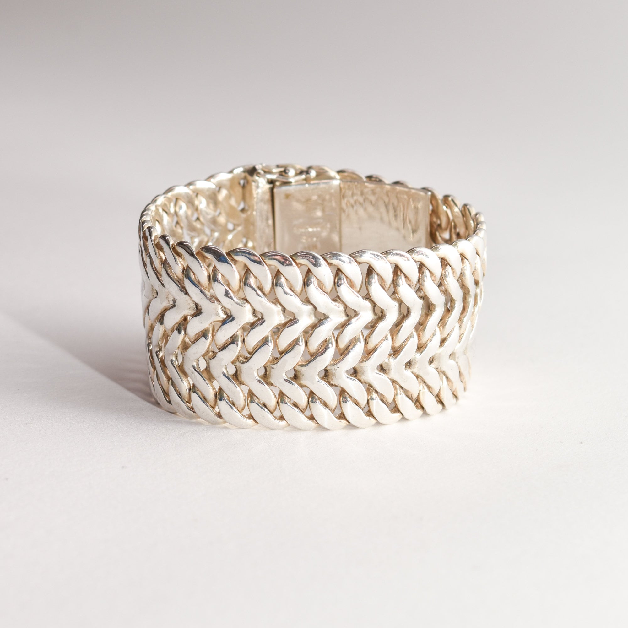 TAXCO Sterling Silver Double Curb Link Bracelet By Rodolfo Espinoza, Chunky Modernist Bracelet, 7.75"