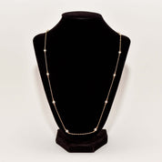 CZ Diamond Station Necklace In 14K Yellow Gold, Bezel Strand Loose Rope Chain, Estate Jewelry, 24" L