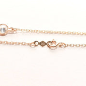 CZ Diamond Station Necklace In 14K Yellow Gold, Bezel Strand Loose Rope Chain, Estate Jewelry, 24" L