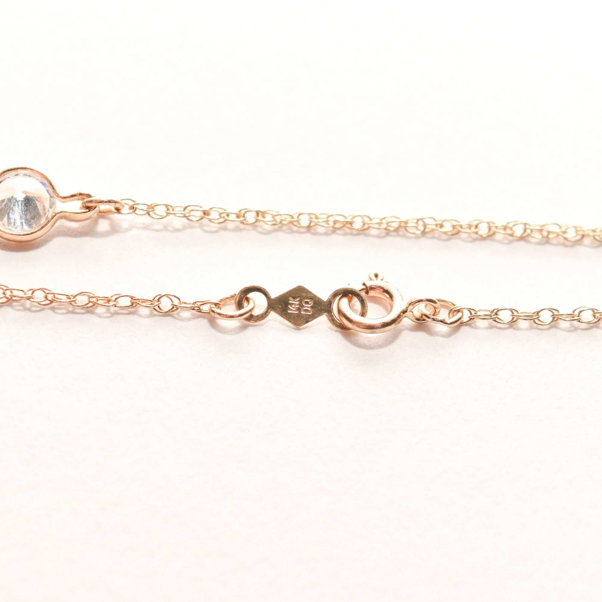 CZ Diamond Station Necklace In 14K Yellow Gold, Bezel Strand Loose Rope Chain, Estate Jewelry, 24" L
