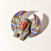 Egyptian Revival Enamel Brooch Pin, Colorful Winged Pharaoh Pin, Vintage Jewelry, 1.25"