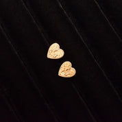 Cute 10K Hand-Etched Heart Stud Earrings, Dainty Yellow Gold Earrings, Valentines Day Gift, 11mm