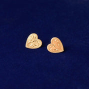 Cute 10K Hand-Etched Heart Stud Earrings, Dainty Yellow Gold Earrings, Valentines Day Gift, 11mm