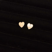 Cute 10K Hand-Etched Heart Stud Earrings, Dainty Yellow Gold Earrings, Valentines Day Gift, 11mm