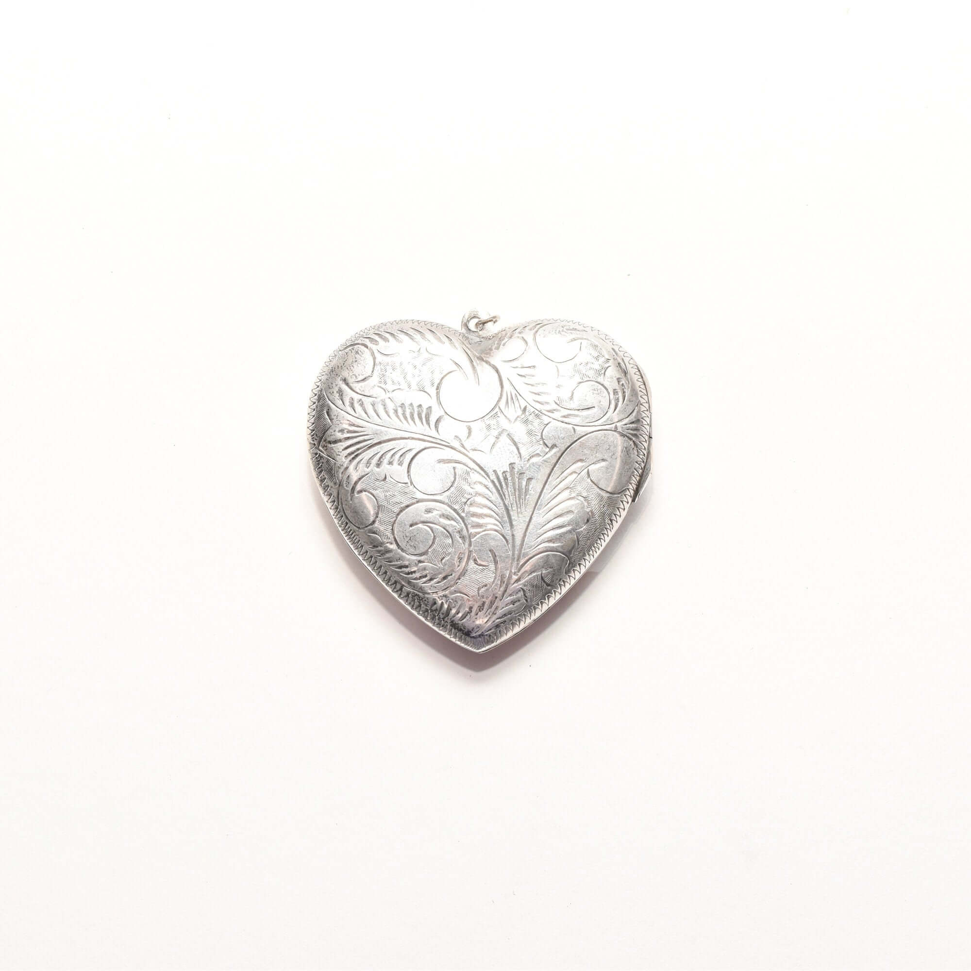 Large Engraved/Etched Sterling Silver Heart Locket, 2 Picture Windows W/ Cover, Estate Jewelry, 6cm