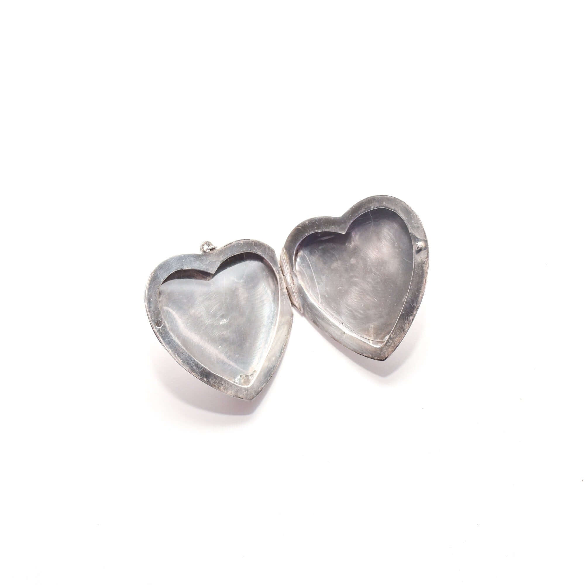 Large Engraved/Etched Sterling Silver Heart Locket, 2 Picture Windows W/ Cover, Estate Jewelry, 6cm