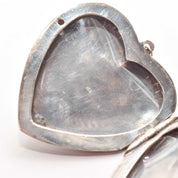 Large Engraved/Etched Sterling Silver Heart Locket, 2 Picture Windows W/ Cover, Estate Jewelry, 6cm