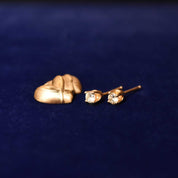 10K CZ Diamond Heart Stud Earrings In Yellow Gold