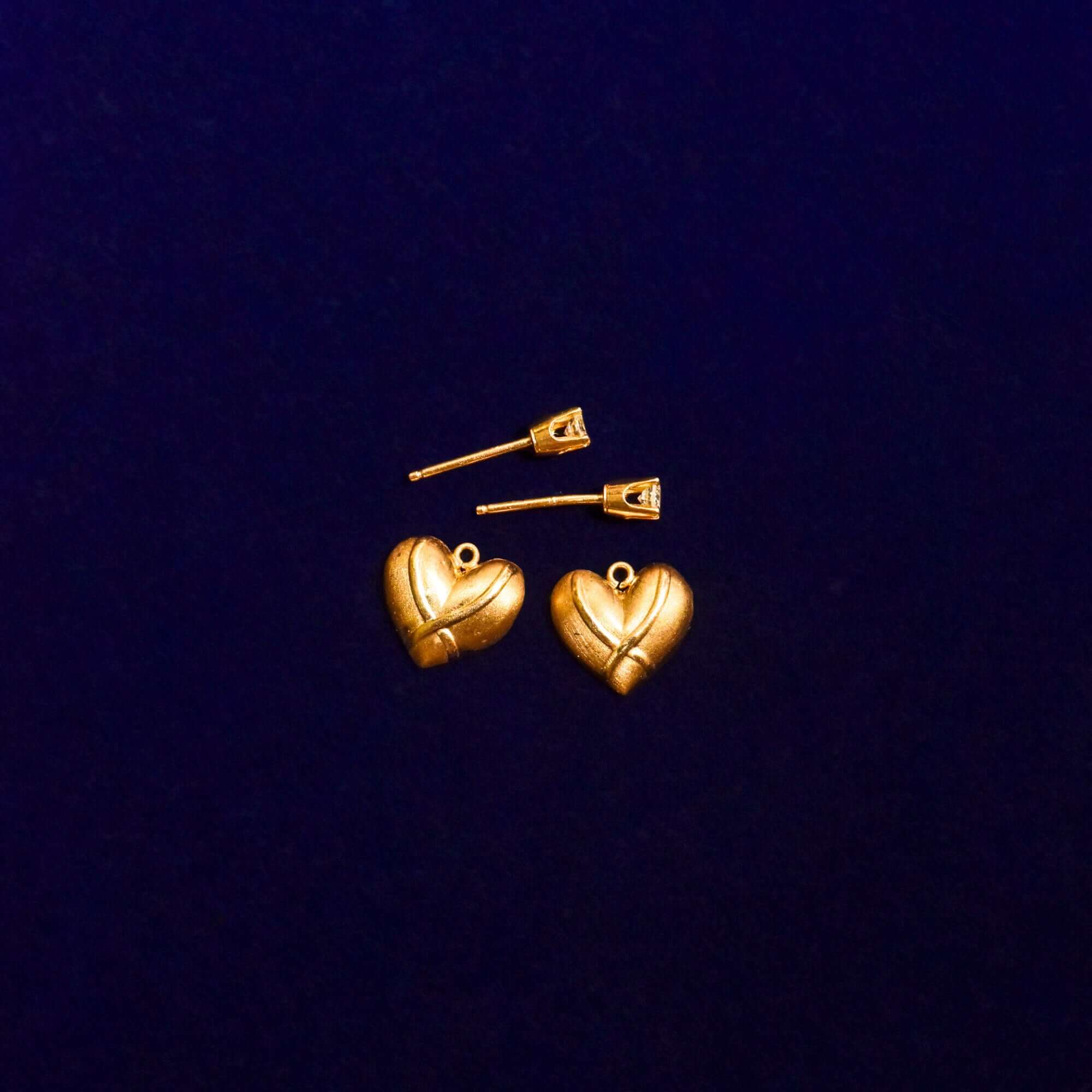 10K CZ Diamond Heart Stud Earrings In Yellow Gold