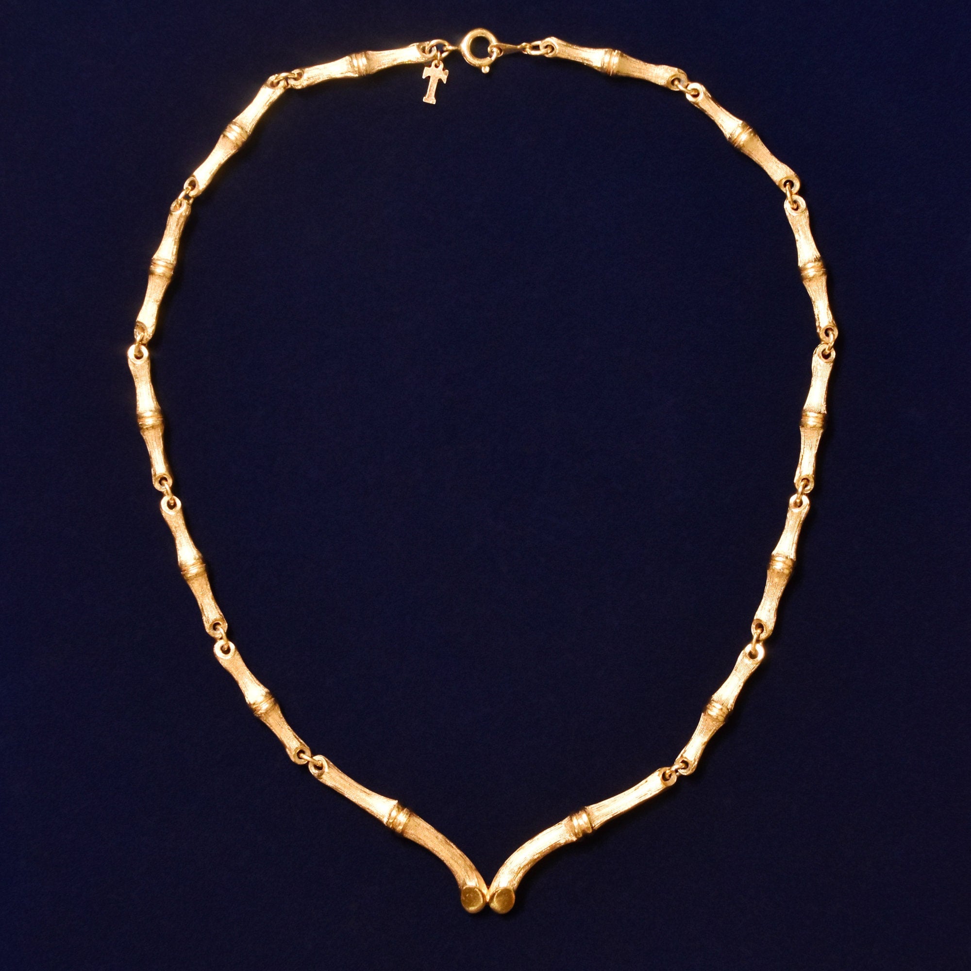 Vintage 1960's Crown Trifari Bamboo Link Gold-Tone Necklace, Valentines Day Gift, 16.5" L