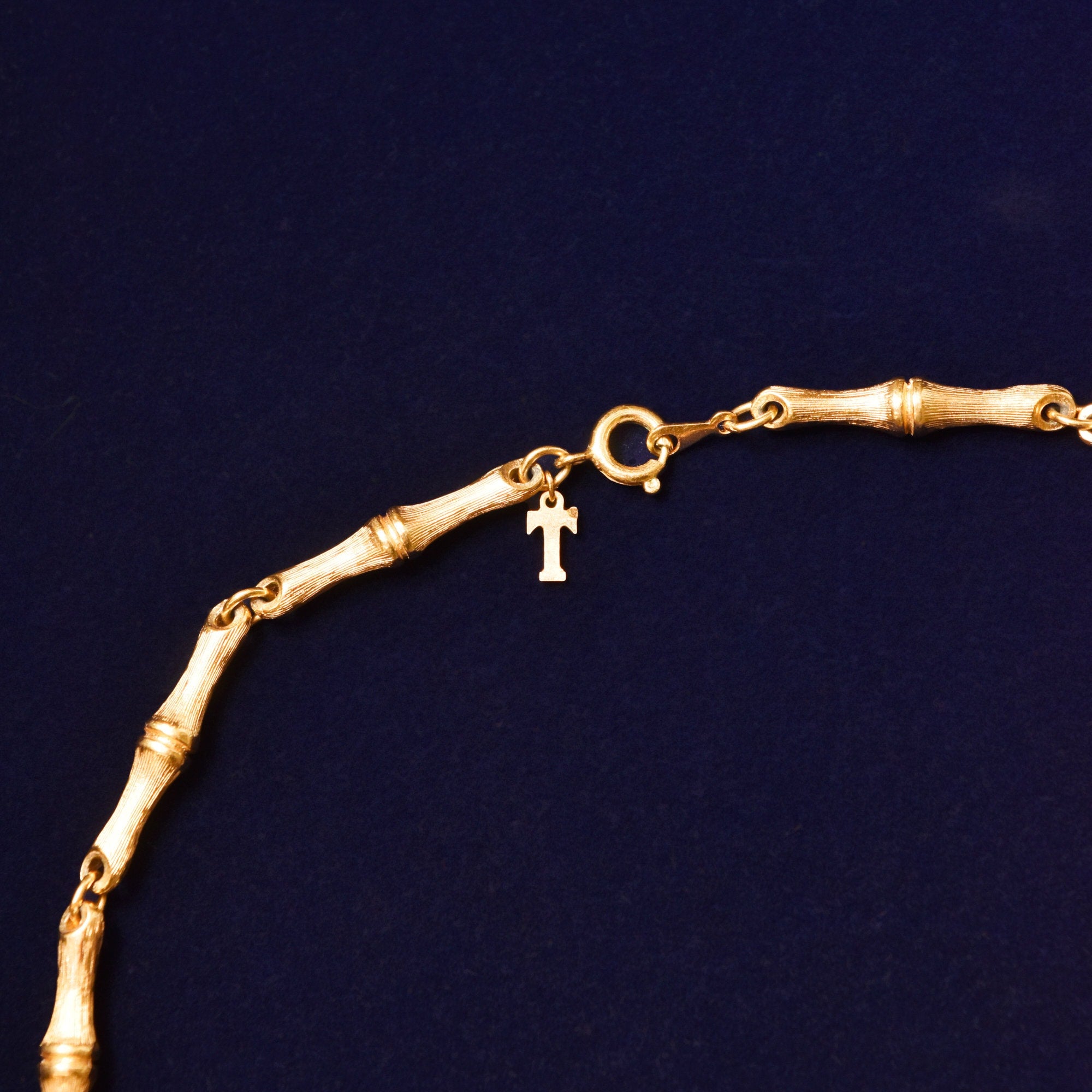 Vintage 1960's Crown Trifari Bamboo Link Gold-Tone Necklace, Valentines Day Gift, 16.5" L