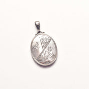 1879 Hallmarked Victorian Sterling Silver Engraved Locket, Butterfly & Bird Scene, Valentines Day Gift
