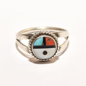 Little Zuni Sun Face Ring In Sterling Silver, Native American Jewelry, Stacking Ring, 5 1/4 US