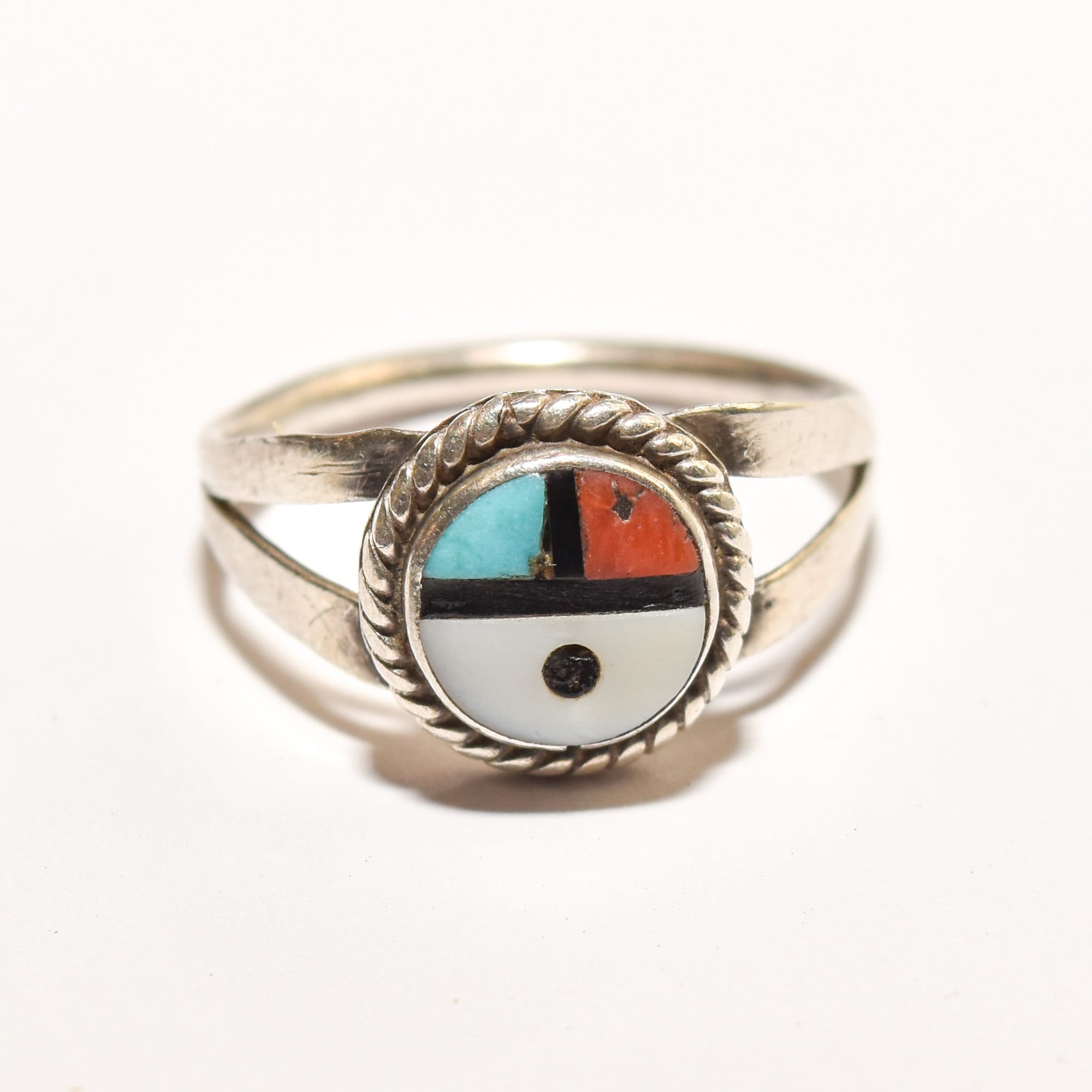 Little Zuni Sun Face Ring In Sterling Silver, Native American Jewelry, Stacking Ring, 5 1/4 US