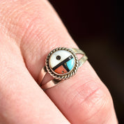 Little Zuni Sun Face Ring In Sterling Silver, Native American Jewelry, Stacking Ring, 5 1/4 US