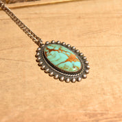 Native American Sterling Silver Turquoise Pendant Necklace, Signed JP, Gift For Loved One, 18" L