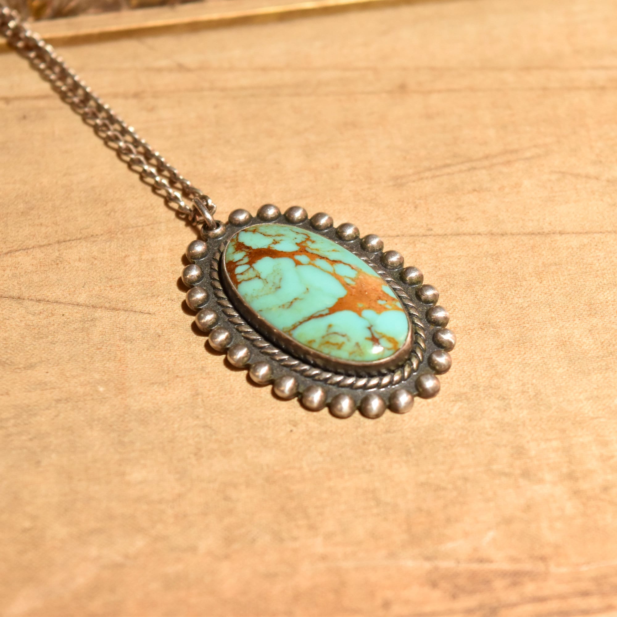 Native American Sterling Silver Turquoise Pendant Necklace, Signed JP, Gift For Loved One, 18" L