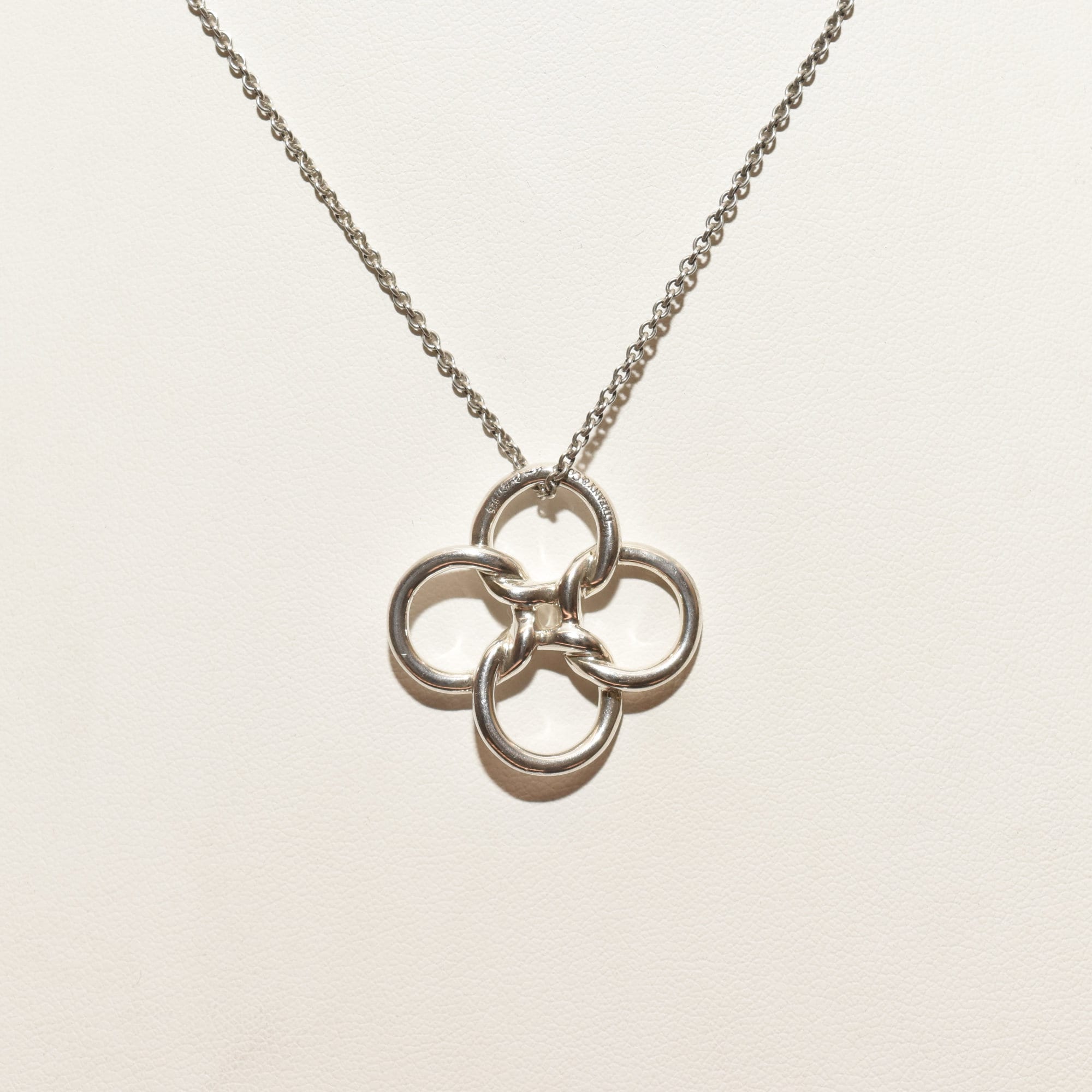 Tiffany & Co. Sterling Silver Quadrifoglio Pendant Necklace By Elsa Peretti, Valentines Day Gift, 16" L