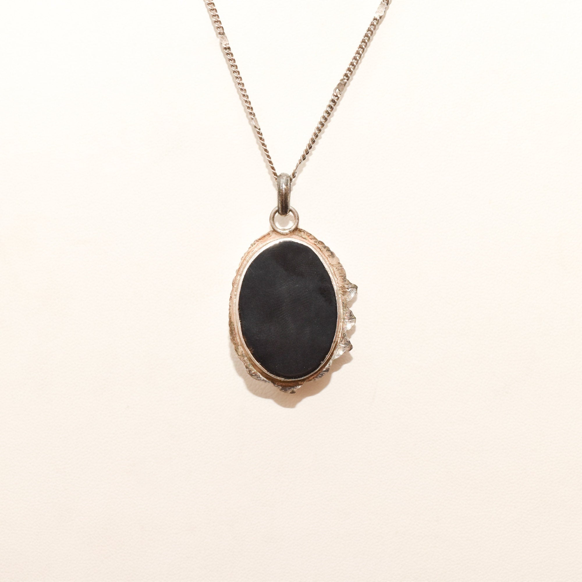 Sterling Silver Black Onyx Pendant Necklace, Beautiful Leaf Motifs, Valentines Day Gift, 30.75" L